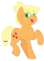 Size: 552x757 | Tagged: safe, artist:tragedy-kaz, applejack, earth pony, pony, g4, alternate hairstyle, colored pupils, cute, ear fluff, eye clipping through hair, female, hatless, jackabetes, mare, missing accessory, open mouth, simple background, solo, transparent background