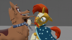 Size: 400x225 | Tagged: safe, sunburst, dog, orthros, g4, 3d, cute, face licking, licking, low effort, low quality, multiple heads, source filmmaker, tongue out, two heads