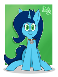 Size: 1500x2000 | Tagged: safe, artist:b-cacto, oc, oc:sweet cakes, pony, unicorn, collar, horn, looking at you, owo, sitting