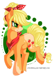 Size: 1920x2716 | Tagged: safe, artist:julunis14, applejack, earth pony, pony, g4, accessory, alternate hairstyle, bandana, braid, butt freckles, female, freckles, hair up, handkerchief, markings, neckerchief, one eye closed, simple background, solo, splotches, transparent background, wink