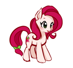 Size: 645x599 | Tagged: safe, artist:starshinebeast, oc, oc only, oc:starberry patch, earth pony, pony, blushing, bow, cute, female, freckles, mare, ocbetes, open mouth, simple background, solo, tail bow, white background
