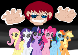 Size: 4265x3000 | Tagged: safe, artist:edcom02, artist:jmkplover, applejack, fluttershy, pinkie pie, rainbow dash, rarity, twilight sparkle, alicorn, pony, g4, crossover, drool, evil smile, grin, hypnosis, mad mod, mane six, open mouth, smiling, swirly eyes, teen titans, twilight sparkle (alicorn)