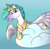 Size: 1444x1420 | Tagged: safe, artist:fuzzypones, princess celestia, alicorn, pony, g4, alternate hairstyle, cloud, female, frown, furrowed brow, partially open wings, peeking, short mane, simple background, sitting on a cloud, sky, solo, wings