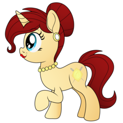 Size: 2500x2500 | Tagged: safe, artist:pananovich, derpibooru exclusive, oc, oc only, oc:golden brooch, pony, unicorn, earring, female, hair bun, high res, jewelry, lipstick, necklace, pearl earrings, pearl necklace, red lipstick, simple background, solo, transparent background