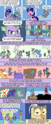 Size: 1500x3600 | Tagged: safe, artist:bjdazzle, applejack, discord, owlowiscious, princess celestia, princess ember, princess luna, spike, tree of harmony, twilight sparkle, alicorn, draconequus, dragon, earth pony, owl, pony, season 9 retirement party, friendship is magic, g4, gauntlet of fire, magical mystery cure, princess spike, sparkle's seven, spike at your service, the return of harmony, all according to keikaku, applejack is not amused, armor, bed, best tree, bloodstone scepter, blowing, book, bowl, broom, bucket, chibi, comic, crown, desk, devious, dragon lord ember, dragoness, element of loyalty, equestria games, female, gem, hard-won helm of the sibling supreme, implied starlight glimmer, implied starswirl, inkwell, jewelry, leaking, library, male, mallet, missing wing, new rainbow dash, paper, perch, pipe, plan, quill, reading, regalia, scroll, signing, silhouette, spellbook, statue, thinking, this explains everything, throne room, torch, twilight sparkle (alicorn), twilight's castle, unamused, wall of tags, what a twist