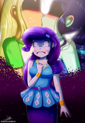 Size: 1250x1800 | Tagged: safe, artist:the-butch-x, applejack, coloratura, rarity, human, equestria girls, g4, my little pony equestria girls: better together, angry, betrayal, blushing, commission, crying, eyes closed, female, geode of shielding, heartbreak, implied lesbian, implied rarijack, implied shipping, jealous, kissing, lesbian, love triangle, magical geodes, rara, rarijack vs rarajack, sad, ship:rarajack, shipping, shipping denied, shrunken pupils, tears of pain, third wheel, woobie