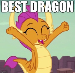 Size: 542x526 | Tagged: safe, edit, edited screencap, screencap, smolder, dragon, g4, uprooted, best dragon, best pony, caption, cute, dragoness, eyes closed, female, image macro, smolderbetes, solo, text