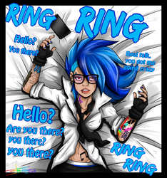 Size: 3000x3200 | Tagged: safe, artist:mimy92sonadow, dj pon-3, vinyl scratch, human, g4, cellphone, female, glasses, high res, humanized, jax jones, looking at you, phone, ring ring, solo, song reference, tattoo, text