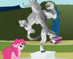 Size: 640x518 | Tagged: safe, artist:mlp-silver-quill, pinkie pie, storm king, g4, my little pony: the movie, cracks, fixed, petrification, smiling, statue