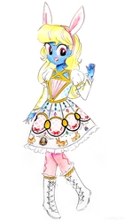 Size: 1623x2885 | Tagged: safe, artist:liaaqila, oc, oc:azure/sapphire, equestria girls, g4, crossdressing, easter, easter bunny, femboy, holiday, lolita fashion, male, traditional art