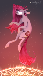 Size: 1080x1920 | Tagged: safe, artist:wacky-skiff, pinkie pie, earth pony, pony, comic:the rose of life, g4, abigail, female, floating, glowing eyes, mare, pinkamena diane pie, ritual, sigil, solo, when demons awake