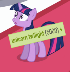 Size: 1019x1054 | Tagged: safe, edit, edited screencap, screencap, twilight sparkle, pony, unicorn, derpibooru, g4, the crystal empire, cropped, female, meta, milestone, solo, tags, unicorn twilight