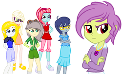 Size: 1352x824 | Tagged: safe, artist:neighsay, artist:stryapastylebases, oc, oc only, oc:donatello, oc:flare glisten, oc:hothead, oc:lance, oc:sparkle ember, oc:surprise, human, equestria girls, g4, base used, female, male