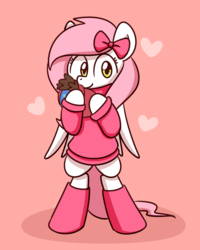 Size: 2048x2560 | Tagged: safe, artist:sugar morning, oc, oc only, oc:sugar morning, pegasus, pony, bipedal, boots, clothes, cute, female, heart, high res, mare, plushie, ponyloaf, ribbon, shoes, simple background, solo, sweater, wings