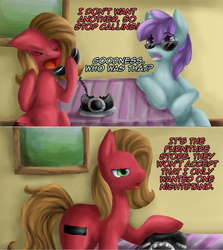 Size: 1280x1434 | Tagged: safe, artist:aschenstern, oc, oc:pun, oc:sunshine morning, pony, ask pun, ask, phone