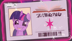 Size: 1920x1080 | Tagged: safe, screencap, twilight sparkle, pony, unicorn, g4, the point of no return, adorkable, alien language, barcode, cute, derp, discovery family logo, dork, faic, female, grin, happy, hieroglyphics, levitation, library card, looking at you, magic, magic aura, mare, open mouth, smiling, solo, sparkles, telekinesis, twiabetes, unicorn twilight, written equestrian