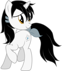 Size: 1284x1458 | Tagged: safe, artist:chipmagnum, oc, oc only, oc:silver peace, pony, unicorn, g4, female, mare, raised hoof, simple background, solo, transparent background