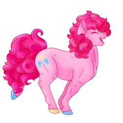 Size: 800x800 | Tagged: safe, artist:guidomista, derpibooru exclusive, pinkie pie, earth pony, pony, g4, anatomy, big mane, colored hooves, curls, curly hair, curly mane, curly tail, eyelashes, eyes closed, female, fluffy hair, fluffy mane, fluffy tail, full body, happiness, happy, hooves, joy, laughing, mare, muscles, open mouth, pink, raised hoof, realistic anatomy, realistic horse legs, shading, side view, simple background, smiling, soft shaded, soft shading, solo, standing, transparent, transparent background, unshorn fetlocks