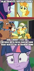 Size: 500x1032 | Tagged: safe, screencap, teddie safari, twilight sparkle, alicorn, dog, orthros, pony, g4, the point of no return, book, caption, continuity porn, image macro, multiple heads, text, the implications are horrible, twilight sparkle (alicorn), two heads