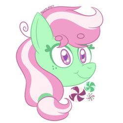 Size: 800x800 | Tagged: safe, artist:buzzblades, minty (g4), pony, g4, beanbrows, bust, colored pupils, cute, cutie mark, eyebrows, female, head only, portrait, simple background, solo, transparent background