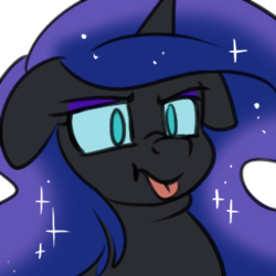 Size: 300x300 | Tagged: safe, artist:cosmalumi, nightmare moon, alicorn, pony, g4, :p, bust, cute, double chin, ethereal mane, floppy ears, lunabetes, majestic as fuck, moonabetes, no pupils, portrait, scrunchy face, simple background, solo, starry mane, tongue out, transparent background