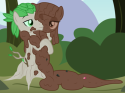 Size: 2885x2142 | Tagged: safe, artist:badumsquish, derpibooru exclusive, maud pie, mudbriar, dryad, goo, goo pony, monster pony, original species, plant pony, g4, bush, cuddling, female, high res, hug, male, mud, mud pony, muddy, one eye closed, plant, pun, rock, rock candy, ship:maudbriar, shipping, show accurate, smiling, snuggling, species swap, straight, visual pun, when he smiles, when she smiles, wink