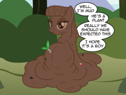 Size: 2852x2139 | Tagged: safe, artist:badumsquish, derpibooru exclusive, maud pie, goo, goo pony, monster pony, original species, g4, bush, dialogue, female, high res, implied mudbriar, male, mud, mud pony, offscreen character, plant, pov, pregnant, rock, rock candy, ship:maudbriar, shipping, sitting, solo, species swap, straight, talking to viewer