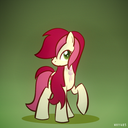 Size: 800x800 | Tagged: safe, artist:why485, roseluck, earth pony, pony, g4, 2012, cute, female, green background, looking at you, mare, raised hoof, rosabetes, simple background, solo