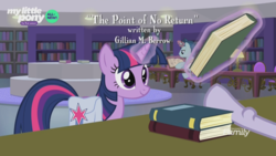 Size: 1239x699 | Tagged: safe, screencap, twilight sparkle, pony, unicorn, g4, the point of no return, book, flashback, levitation, magic, magic aura, saddle bag, telekinesis, unicorn twilight