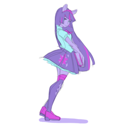 Size: 1280x1296 | Tagged: safe, artist:jomarston, twilight sparkle, equestria girls, g4, adorkable, book, clothes, cute, dork, eared humanization, female, full body, humanized, no catchlights, pleated skirt, shoes, simple background, skirt, socks, solo, thigh highs, thigh socks, twiabetes, white background, zettai ryouiki