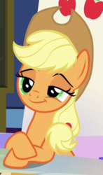 Size: 360x611 | Tagged: safe, screencap, applejack, earth pony, pony, g4, sparkle's seven, cropped, female, friendship throne, mare, solo