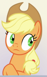 Size: 374x612 | Tagged: safe, screencap, applejack, earth pony, pony, g4, sparkle's seven, cropped, female, mare, solo