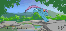 Size: 650x310 | Tagged: safe, artist:solkatt, oc, oc only, oc:let's cross the sky together, pegasus, pony, comic:falling stars, g1, animated, frame by frame, gif, solo