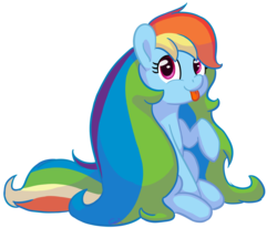 Size: 1452x1196 | Tagged: safe, artist:aemuhn, rainbow dash, pegasus, pony, g4, :p, alternate hairstyle, cute, dashabetes, female, impossibly large hair, long hair, looking at you, mare, never doubt blaa6 involvement, raised hoof, simple background, sitting, solo, tongue out, transparent background