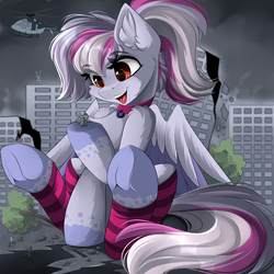 Size: 4444x4444 | Tagged: safe, artist:airiniblock, oc, oc only, oc:windbreaker, human, pegasus, pony, rcf community, absurd resolution, building, city, clothes, collar, commission, crush fetish, destruction, earthquake, female, fetish, giant pony, helicopter, leg warmers, macro, people, size difference, solo focus, tree, underhoof