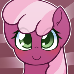 Size: 1000x1000 | Tagged: safe, artist:puetsua, cheerilee, earth pony, pony, g4, abstract background, avatar, blushing, bust, female, mare, portrait, smiling, solo