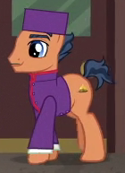Size: 140x193 | Tagged: safe, screencap, earth pony, pony, g4, stranger than fan fiction, background pony, bellhop, clothes, cropped, hat, male, solo, stallion, uniform, unnamed character, unnamed pony