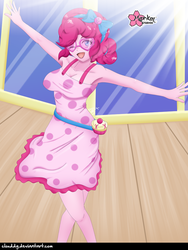 Size: 750x1000 | Tagged: safe, artist:clouddg, pinkie pie, equestria girls, equestria girls series, g4, spring breakdown, spoiler:eqg series (season 2), armpits, breasts, busty pinkie pie, cleavage, clothes, crepuscular rays, cruise ship, dress, female, geode of sugar bombs, glasses, magical geodes, multiple variants, one eye closed, open mouth, solo, wink
