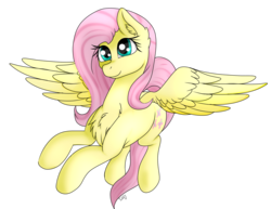 Size: 1339x1032 | Tagged: safe, artist:monsoonvisionz, fluttershy, pegasus, pony, g4, chest fluff, cute, ear fluff, female, mare, shyabetes, simple background, smiling, solo, spread wings, transparent background, wings