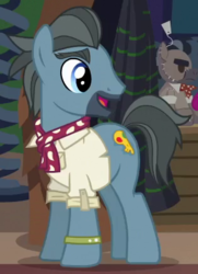 Size: 315x436 | Tagged: safe, screencap, doctor caballeron, earth pony, pony, g4, stranger than fan fiction, background pony, clothes, cosplay, costume, cropped, male, neckerchief, shirt, solo, stallion, stubble, unnamed character, unnamed pony