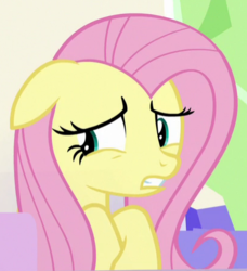 Size: 410x449 | Tagged: safe, screencap, fluttershy, pegasus, pony, g4, sparkle's seven, cropped, female, floppy ears, mare, solo