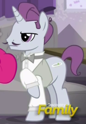 Size: 374x538 | Tagged: safe, screencap, pony, unicorn, g4, spice up your life, background pony, bowtie, clothes, cropped, discovery family logo, facial hair, male, moustache, raised hoof, shirt, solo focus, stallion, unnamed character, unnamed pony, waiter