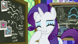 Size: 1920x1080 | Tagged: safe, screencap, rarity, pony, unicorn, g4, sparkle's seven, female, mare, raised hoof, smiling, solo