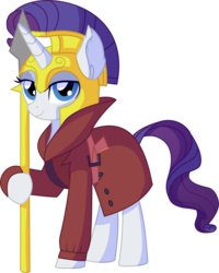 Size: 6199x7761 | Tagged: safe, artist:cyanlightning, rarity, pony, unicorn, g4, sparkle's seven, .svg available, absurd resolution, armorarity, clothes, cute, detective rarity, female, lidded eyes, mare, royal guard, royal guard rarity, simple background, solo, spear, transparent background, vector, weapon