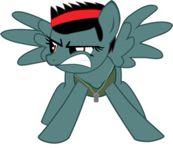 Size: 965x828 | Tagged: safe, artist:ejlightning007arts, pegasus, pony, alien (franchise), angry, crossover, dog tags, headband, ponified, simple background, solo, transparent background, vasquez, vector