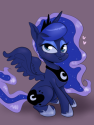 Size: 768x1024 | Tagged: safe, artist:ozzybae, princess luna, alicorn, pony, g4, crown, cute, ethereal mane, female, heart, hoof shoes, jewelry, lunabetes, mare, regalia, sitting, solo, starry mane