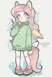 Size: 1280x1895 | Tagged: safe, artist:puzi, fluttershy, human, g4, bottomless, bow, clothes, cute, eared humanization, female, full body, hair bow, humanized, no nose, no pupils, partial nudity, shyabetes, solo, sweater, sweatershy, tail bow, tailed humanization, winged humanization, wings