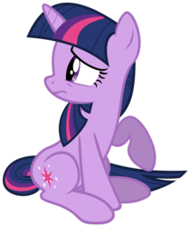 Size: 5170x6190 | Tagged: safe, artist:fallingferret, twilight sparkle, pony, unicorn, a canterlot wedding, g4, female, frown, looking at something, mare, raised hoof, sad, simple background, sitting, solo, transparent background, unicorn twilight, vector