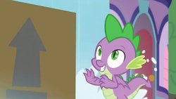Size: 1224x691 | Tagged: safe, screencap, spike, dragon, g4, the point of no return, box, claws, male, smiling, winged spike, wings