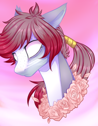 Size: 600x770 | Tagged: safe, artist:kannakiller, oc, oc only, pony, bust, flower, gradient background, rose, white eyes, wreath, ych result